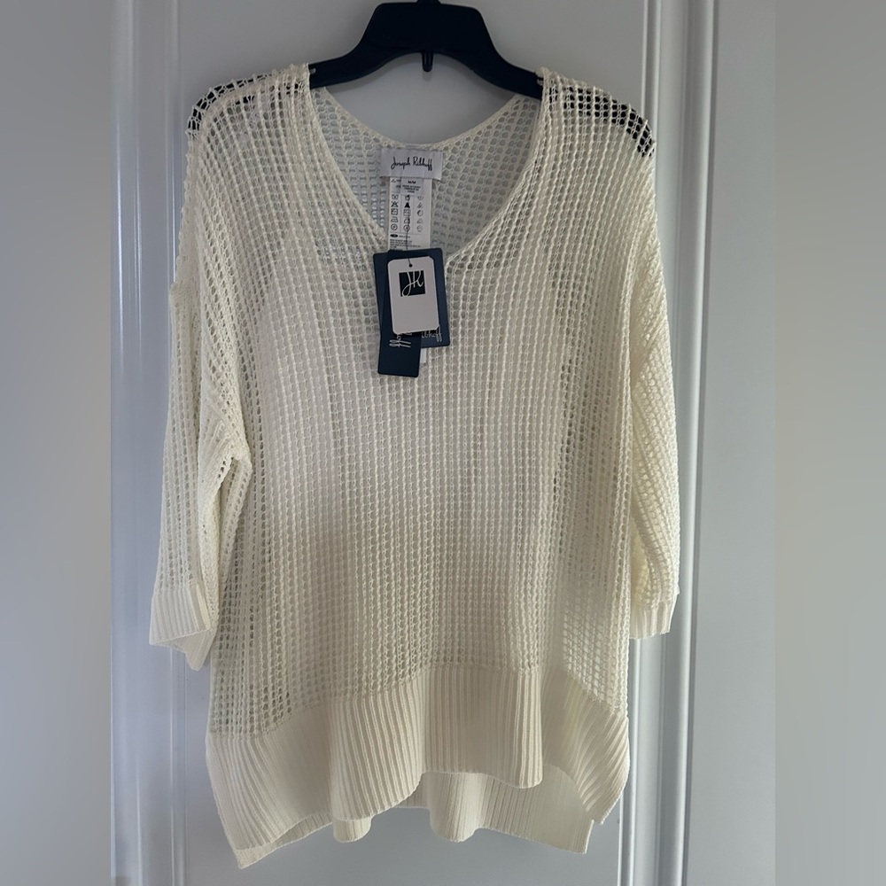Joseph Ribkoff Cream V-Neck Sweater with 3/4 Sleeves